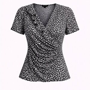 White House Black Market Black and White Patterned Blouse